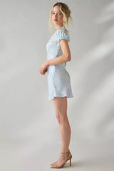 Sylara Silk-Blend Jacquard Mini Dress ~ Snowdrop Blue
