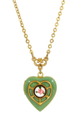 Enameled Heart & Floral Decal Locket Necklace