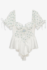 Budding Blossom Sleep Romper ~ White