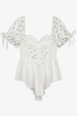Budding Blossom Sleep Romper ~ White