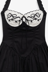 Tea Time Poplin Bustier Mini Dress ~ Black