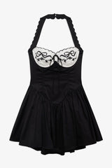 Tea Time Poplin Bustier Mini Dress ~ Black