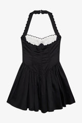 Tea Time Poplin Bustier Mini Dress ~ Black