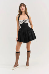 Tea Time Poplin Bustier Mini Dress ~ Black