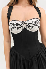 Tea Time Poplin Bustier Mini Dress ~ Black