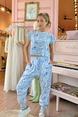 Lolana Floral Cotton Sweatpants ~ Whisper Blue