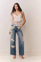 Annemarie Fringe Crop Top ~ Ivory