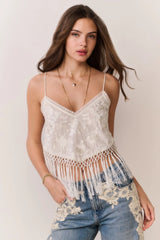 Annemarie Fringe Crop Top ~ Ivory