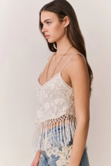 Annemarie Fringe Crop Top ~ Ivory