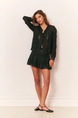 Willia Silk Lace-Detailed Mini Skirt ~ Black