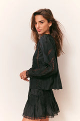 Willia Silk Lace-Detailed Mini Skirt ~ Black