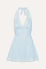 Audrey Satin Mini Dress ~ Sweet Pea Blue