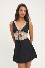 Bluebird Jacquard Mini Slip Dress ~ Black