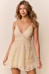Alonna Blooming Floral Mini Dress ~ Lemon Spritz