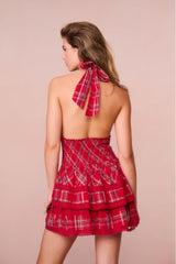 Deanna Tartan Halter Dress ~ Cheery Red