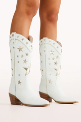 Dollie Western Boot ~ White/Gold Metallic