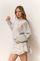 Linetta Lace Bow Pullover ~ Heather Grey