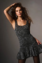 Sarajane Sequin Stretch Knit Mini Dress ~ Black