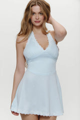 Audrey Satin Mini Dress ~ Sweet Pea Blue