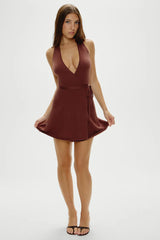 Evening Halter Wrap Mini Dress ~ Brown Sugar