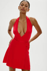 Evening Halter Wrap Mini Dress ~ Cherry