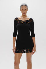 Kaia Crochet Knit Mini Dress ~ Black