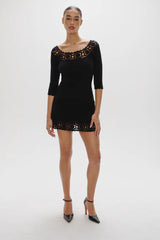 Kaia Crochet Knit Mini Dress ~ Black