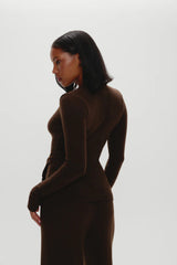 Sienna Zip Up Knit Sweater ~ Chocolate Brown