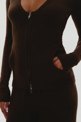 Sienna Zip Up Knit Sweater ~ Chocolate Brown