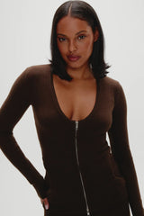 Sienna Zip Up Knit Sweater ~ Chocolate Brown