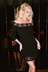 Kaia Crochet Knit Mini Dress ~ Black