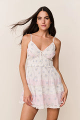 Krista Mixed Print Cotton Mini Dress ~ Lilac Vanilla