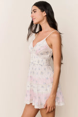 Krista Mixed Print Cotton Mini Dress ~ Lilac Vanilla