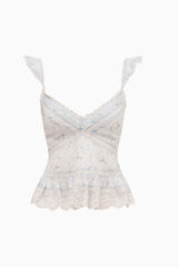 Lainie Floral Cotton Top ~ Snowdrop Blue