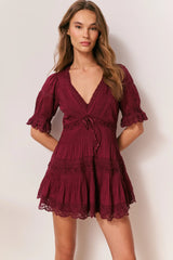Lilias Cotton Mini Dress ~ Spiced Berry