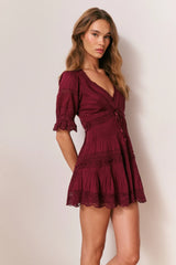 Lilias Cotton Mini Dress ~ Spiced Berry