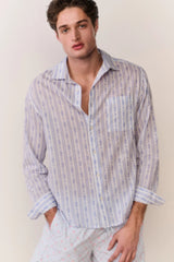 Hudley Floral Cotton Unisex Shirt ~ Denim Sky