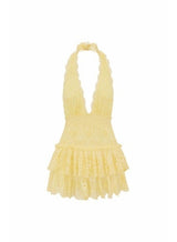 Janea Eyelet Lace Mini Halter Dress ~ Citron