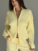 Bea Cable Knit Zip Up Sweater ~ Vanilla Sugar