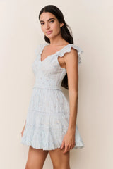 Presline Floral Wreath Print Mini Dress ~ Snowdrop Blue