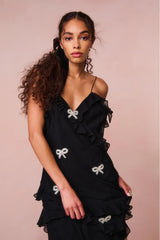 Rialto Crystal Bow-Embellished Maxi Dress ~ Black