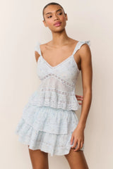 Lainie Floral Cotton Top ~ Snowdrop Blue