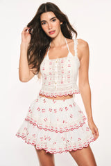 Ruffle Mini Cherry Skirt ~ Optic White