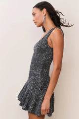 Sarajane Sequin Stretch Knit Mini Dress ~ Black