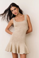 Sarajane Sequin Stretch Knit Mini Dress ~ Honey Gold