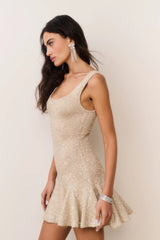 Sarajane Sequin Stretch Knit Mini Dress ~ Honey Gold