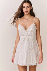 Sibelle Floral Embroidered Cotton Mini Dress ~ Sunbleached Meadow