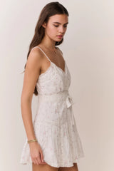 Sibelle Floral Embroidered Cotton Mini Dress ~ Sunbleached Meadow