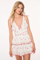 Soira Cotton Cherry Mini Dress ~ Optic White