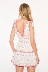 Soira Cotton Cherry Mini Dress ~ Optic White